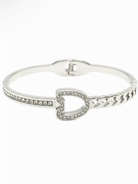 Pave Horseshoe Buckle Bangle Bracelet In Stainless Steel
